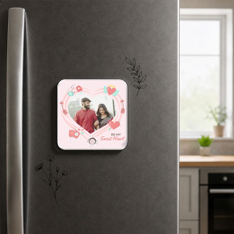 Customisable Musical Fridge Magnetic Photo Frame with Custom Song and Text Heart Theme Romantic Gift Unique Anniversary, Birthday & Valentine’s Day Gift for Couples